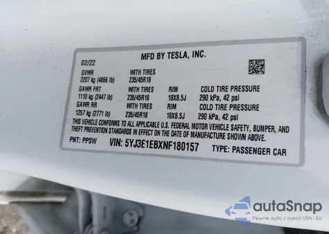 2022 Tesla Model 3 Long Range Dual Motor All-Wheel Drive из США, поврежденный, VIN 5YJ3E1EBXNF180157